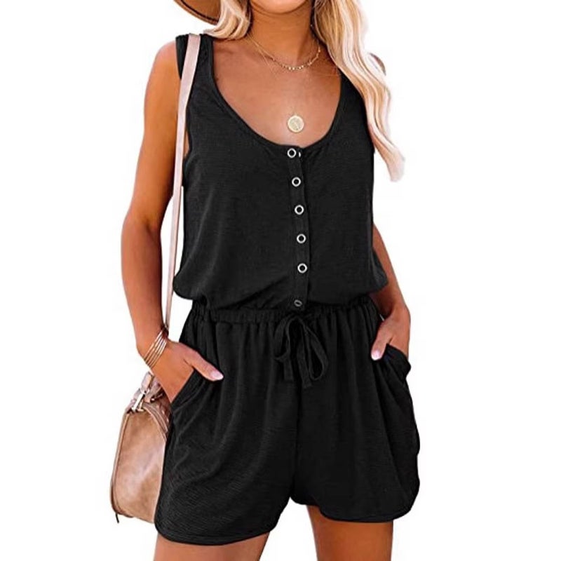 Women's Sleeveless High-Waist Drawstring Loose Wide-Leg Jumpsuit - Image 3