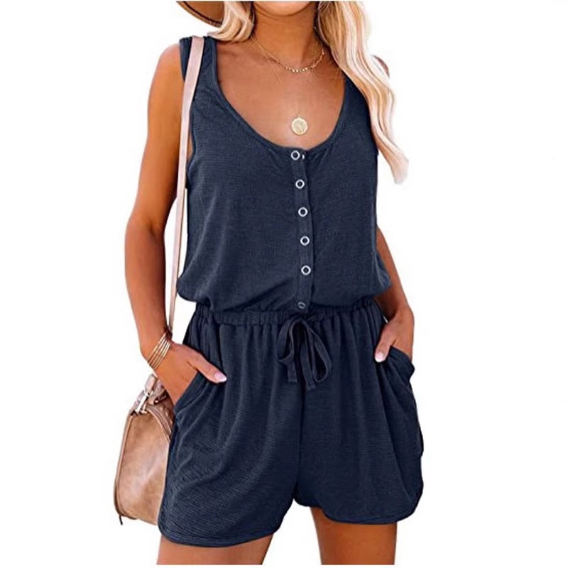 Women's Sleeveless High-Waist Drawstring Loose Wide-Leg Jumpsuit - Image 4
