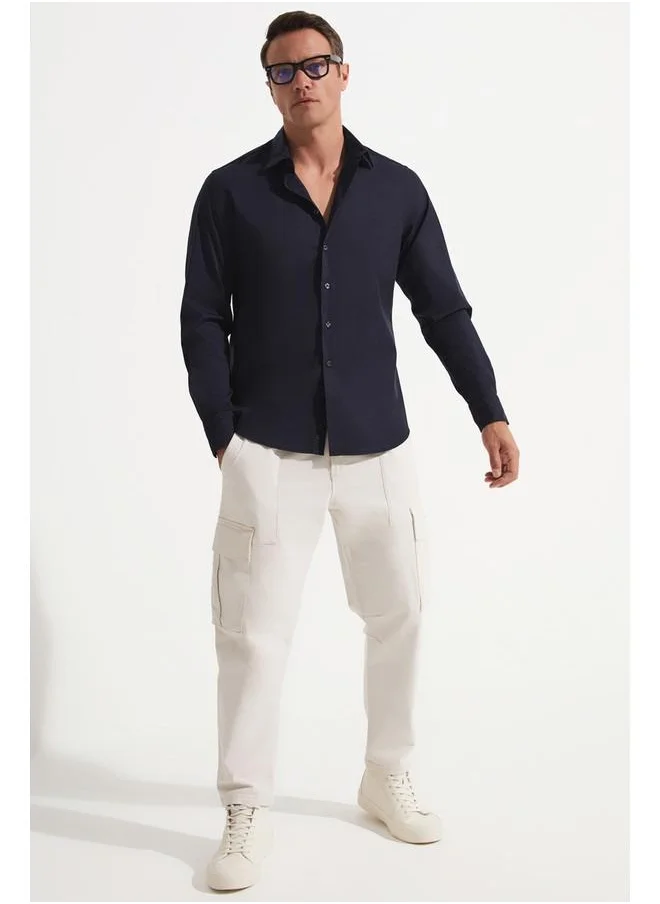 جون June Exclusive Men Long Sleeve Slim Fit Shirt Navy