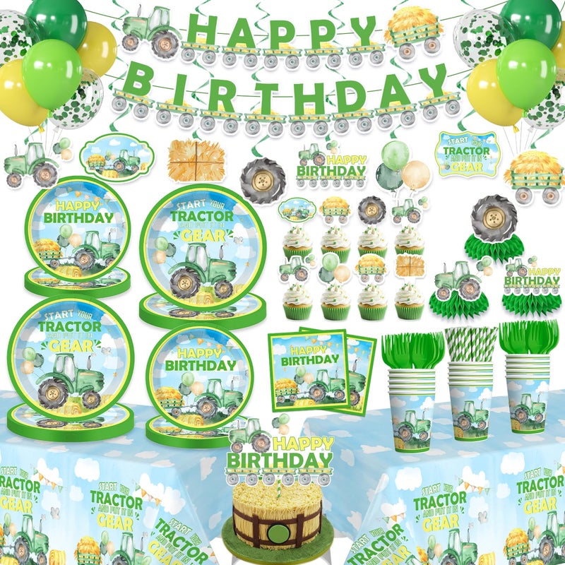 Yingoto 201Pcs Tractor Birthday Decorations Tableware Set Tractor Party Decorations Include Banner Plates Tablecloth and Cake Toppers Etc for Tractor Birthday Party Supplies Serves 25 Guests - Image 2