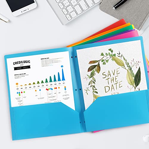 Tamaki 8 Pack Colored Plastic Folders Durable Heavy Duty File Folders with 2 Pockets Poly 3 Hole Punched 2 Pocket Folders for School for School Office - Image 5