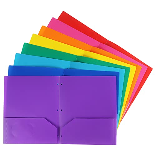 Tamaki 8 Pack Colored Plastic Folders Durable Heavy Duty File Folders with 2 Pockets Poly 3 Hole Punched 2 Pocket Folders for School for School Office - Image 2