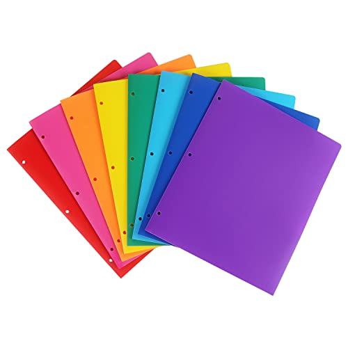 Tamaki 8 Pack Colored Plastic Folders Durable Heavy Duty File Folders with 2 Pockets Poly 3 Hole Punched 2 Pocket Folders for School for School Office - Image 1