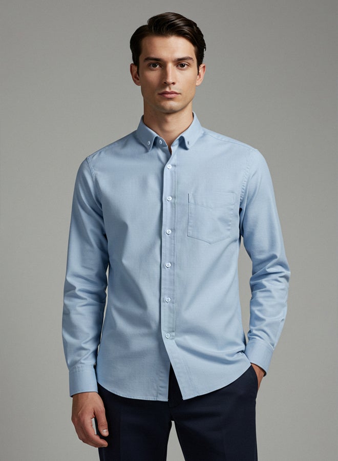 trendyol Blue Regular Fit Oxford Easy Iron Men's Shirt - Image 1