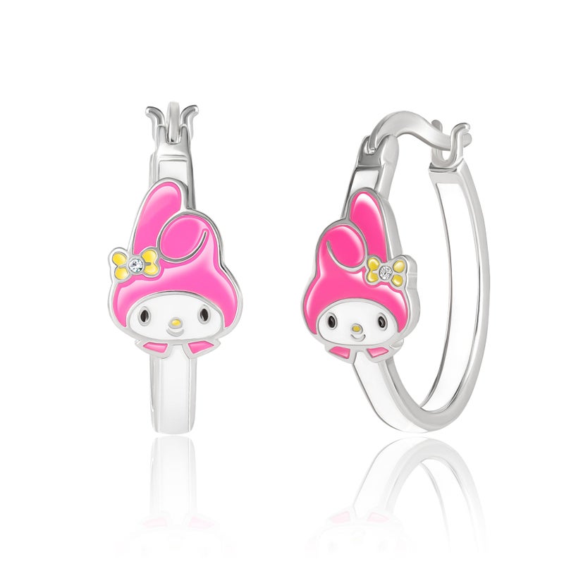 Hello Kitty Sanrio Hello Kitty My Melody Womens Hoop Earrings - Silver Plated My Melody Earrings Officially Licensed - Image 1