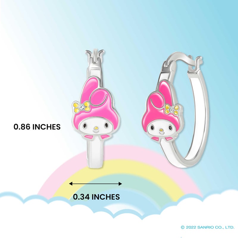 Hello Kitty Sanrio Hello Kitty My Melody Womens Hoop Earrings - Silver Plated My Melody Earrings Officially Licensed - Image 4