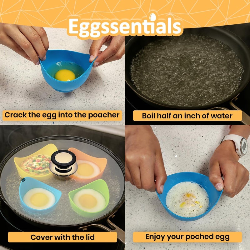 Eggssentials - Poached Egg Cups - Pack of 4 - BPA Free Silicone Egg Poacher Cups - Nonstick Poached Egg Cooker for Microwave, Stovetop, Baking – Easy to Clean Poaching Pods for Perfect Eggs - Image 5