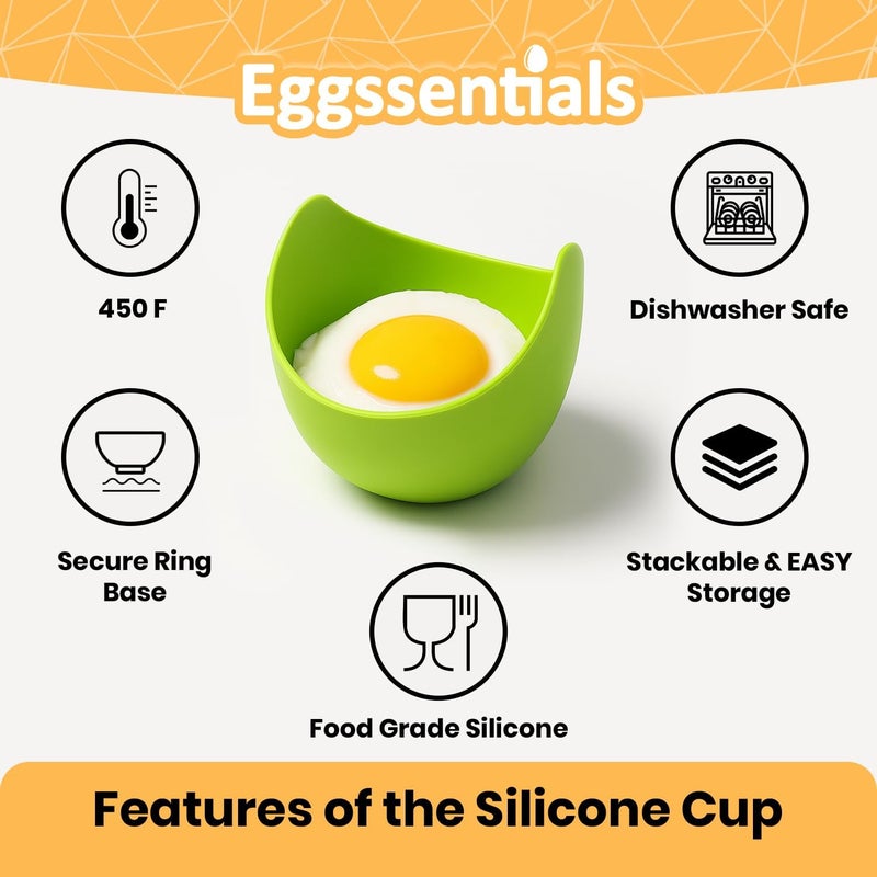 Eggssentials - Poached Egg Cups - Pack of 4 - BPA Free Silicone Egg Poacher Cups - Nonstick Poached Egg Cooker for Microwave, Stovetop, Baking – Easy to Clean Poaching Pods for Perfect Eggs - Image 3