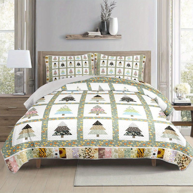 Tuzaovy Floral Tree Quilt Set Queen Size,Patchwork Bed Cover Set for Kids and Adults Room Decor,Tree Printed Quilt Bedding,Unique Bedspread Sets Modern Bedroom Decor for Kids and Adults - Image 5
