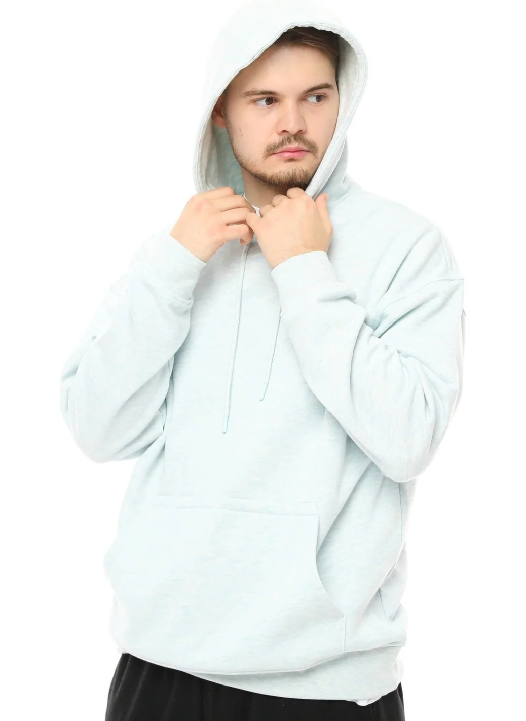 Defy's Men's Oversize Hooded Sweatshirt Blue Melange