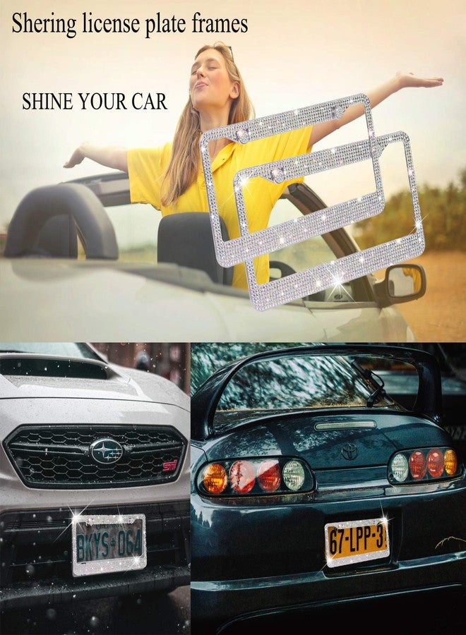 SHERING Bling License Plate Frame, 2 Pack License Plate Frame with Premium Gift Box for Women,Rhinestone License Plate Frames with 1200pcs Rhinestones(Sliver Rhinestone) - Image 3