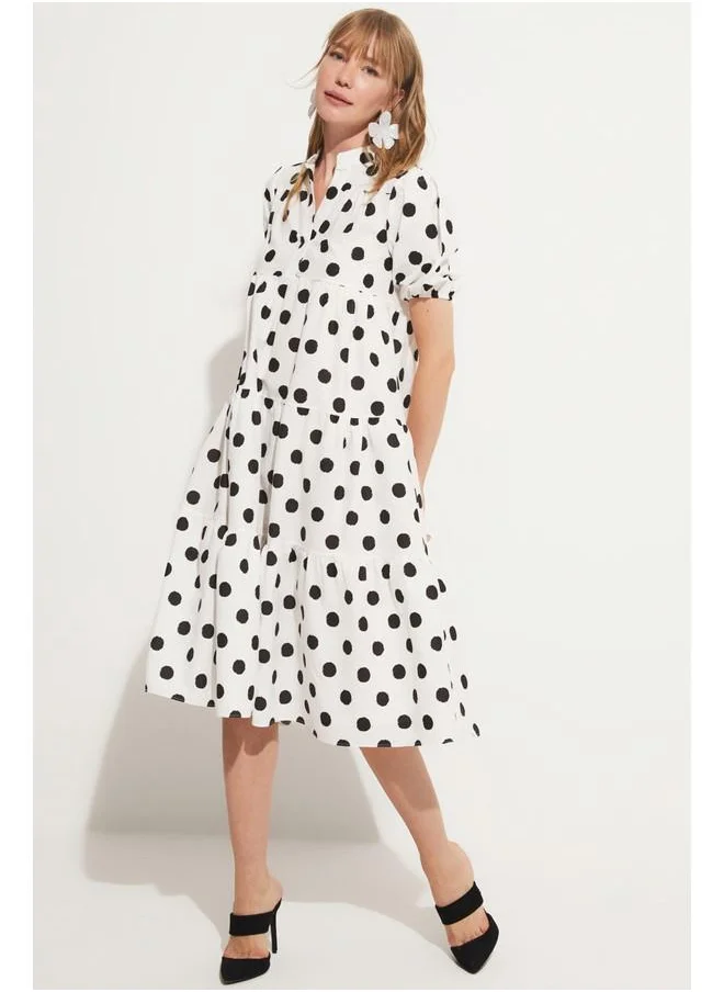 جون June Balloon Sleeve Polka Dot Dress