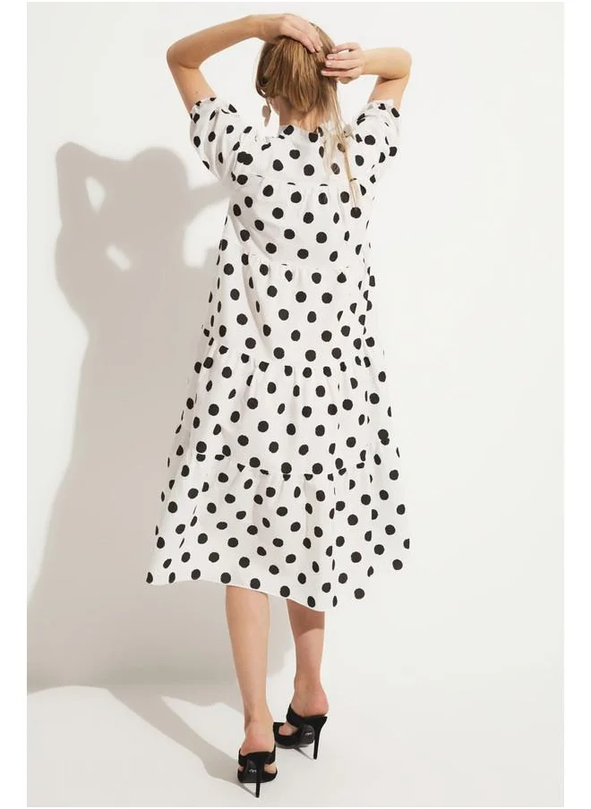 جون June Balloon Sleeve Polka Dot Dress