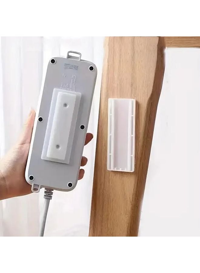 2pcs White Wall Mounted Power Strip Holder Punch Free Hooks Extension Cord Organizer - Image 2