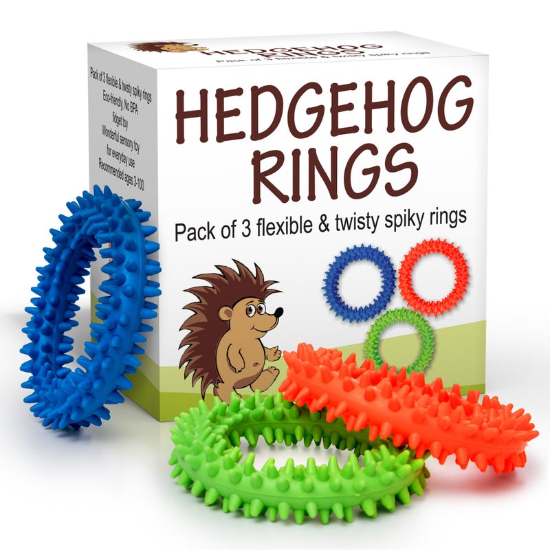Pick A Toy Hedgehog Rings Sensory Fidget Toy 3 Pack, Soft Textured Rubber Rings with Spikes, Classroom Prizes & Stocking Stuffers for Kids - Image 1