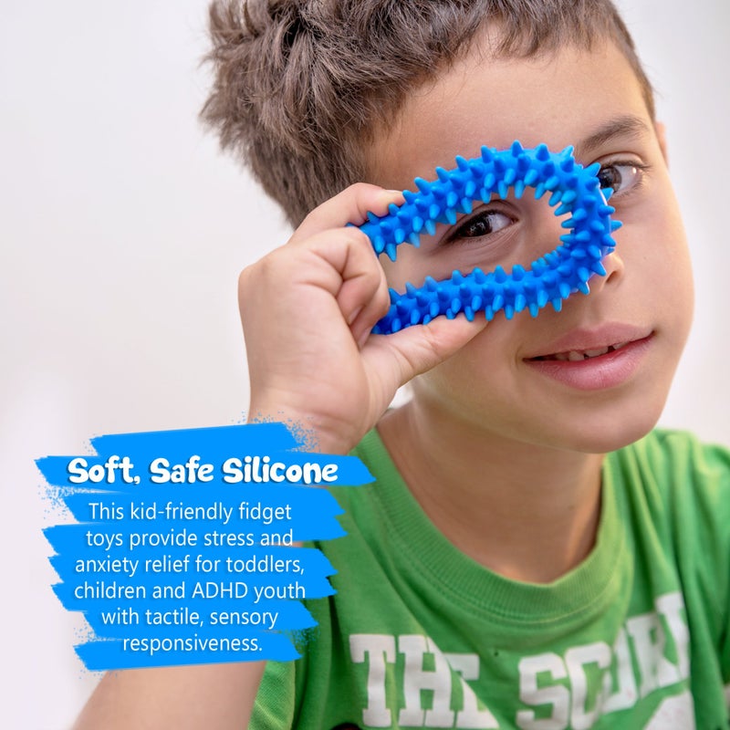 Pick A Toy Hedgehog Rings Sensory Fidget Toy 3 Pack, Soft Textured Rubber Rings with Spikes, Classroom Prizes & Stocking Stuffers for Kids - Image 5