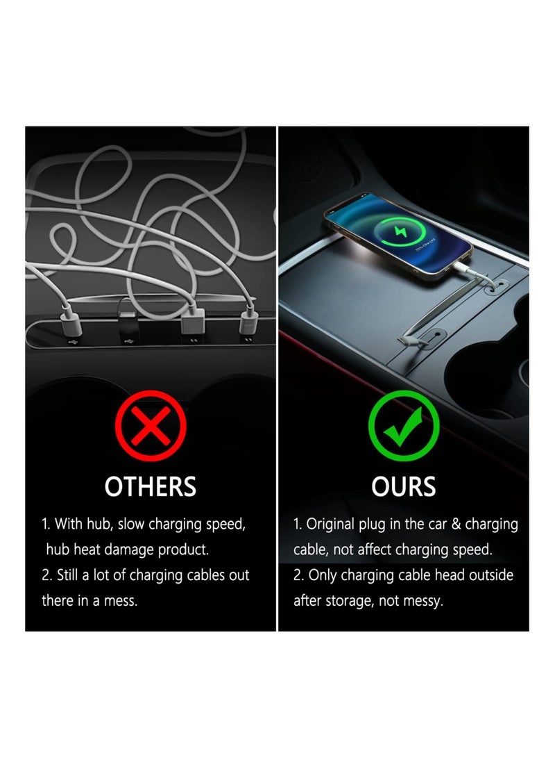 SOLARAE Car USB Cable Holder, Fit for USB Cable Holder for Tesla Model 3 Model Y Accessories, Center Console Organizer USB Hub Charging Cable Station - Image 4