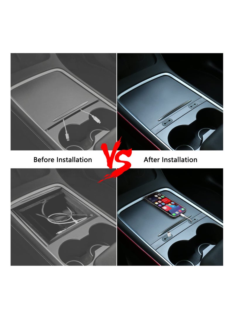 SOLARAE Car USB Cable Holder, Fit for USB Cable Holder for Tesla Model 3 Model Y Accessories, Center Console Organizer USB Hub Charging Cable Station - Image 3