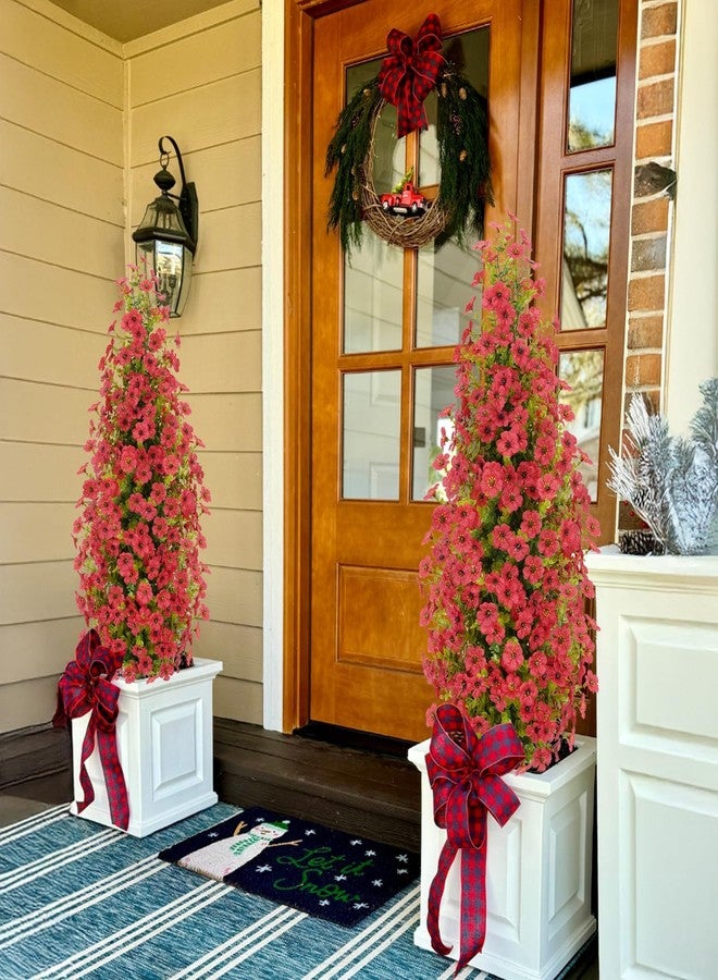 MHMJON 2 Pcs 3.6FT Topiary Trees Artificial Outdoor, Faux Flowers Violet Tree UV Resistant Shrubs for Indoor Planters Outdoor Porch Halloween Decoration (Red) - Image 2