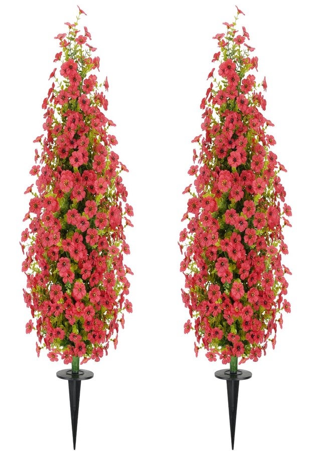 MHMJON 2 Pcs 3.6FT Topiary Trees Artificial Outdoor, Faux Flowers Violet Tree UV Resistant Shrubs for Indoor Planters Outdoor Porch Halloween Decoration (Red) - Image 1