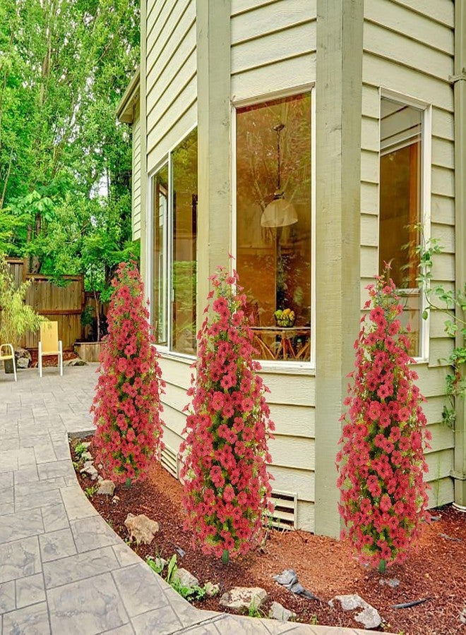 MHMJON 2 Pcs 3.6FT Topiary Trees Artificial Outdoor, Faux Flowers Violet Tree UV Resistant Shrubs for Indoor Planters Outdoor Porch Halloween Decoration (Red) - Image 4