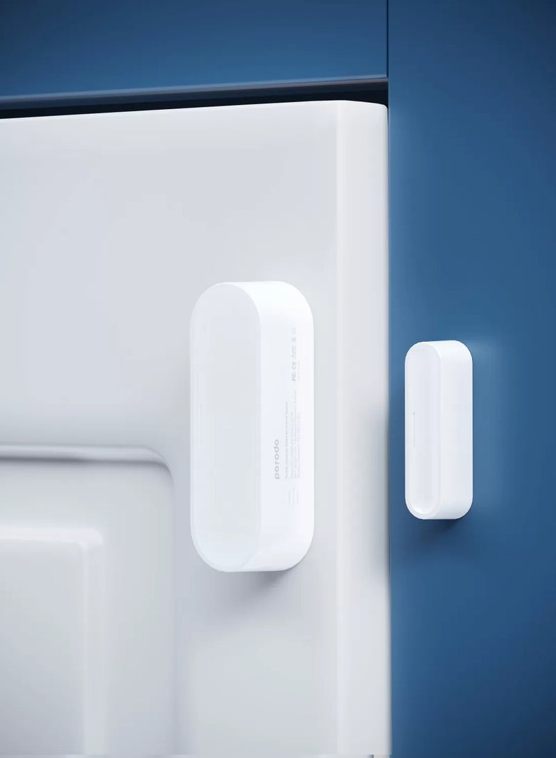 porodo Smart Sensor with Door & Window / Voice Assistant / Quick Installation / Detect Intrusions / WiFi Range 45m / Battery Life 3500 Times Per Year - White  - Image 4