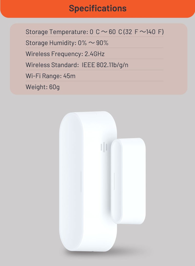 porodo Smart Sensor with Door & Window / Voice Assistant / Quick Installation / Detect Intrusions / WiFi Range 45m / Battery Life 3500 Times Per Year - White  - Image 3