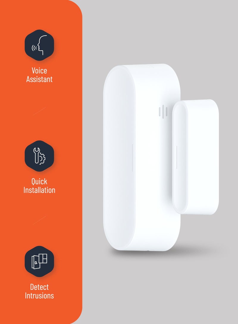 porodo Smart Sensor with Door & Window / Voice Assistant / Quick Installation / Detect Intrusions / WiFi Range 45m / Battery Life 3500 Times Per Year - White  - Image 2