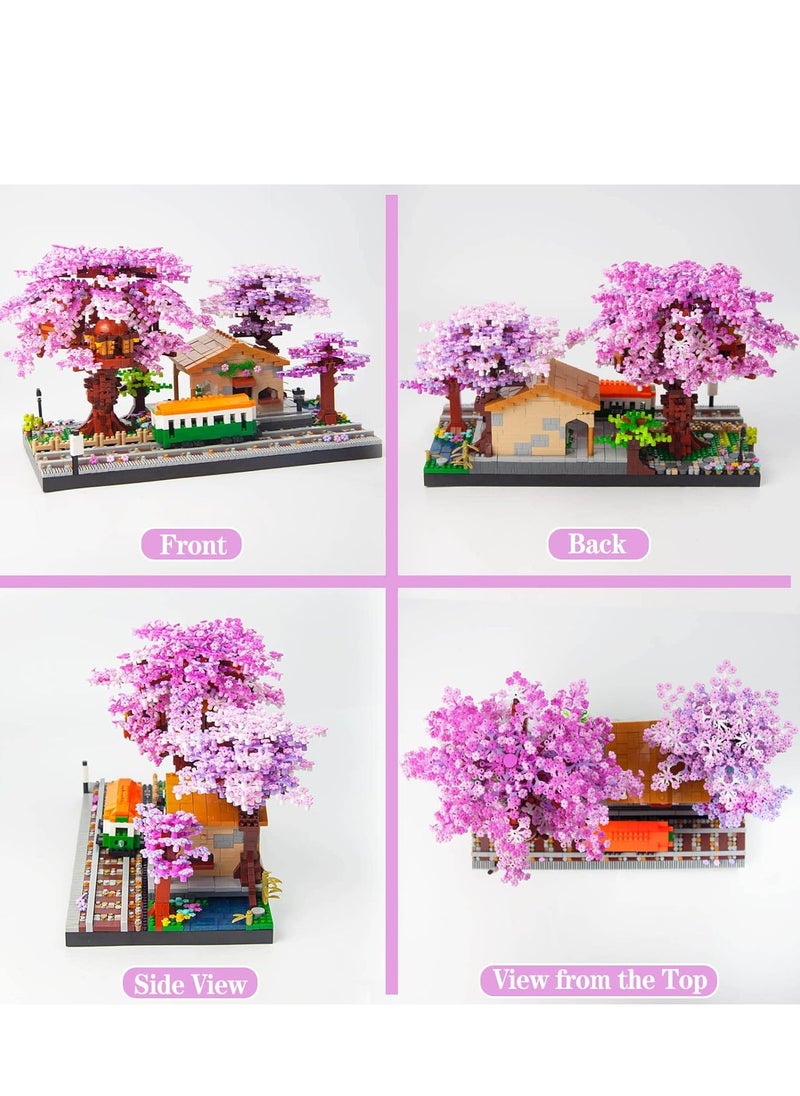 Mini Cherry Blossom Train Station Building Blocks Set, Sakura Botanical Collection Building Set for Adults, 14+ Teens, Home Decor Accessories, 3668 Pcs  - Image 4
