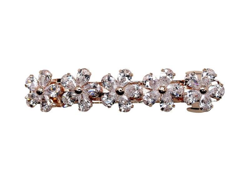 Faship Gorgeous Clear CZ Crystal Floral Small Hair Barrette Clip