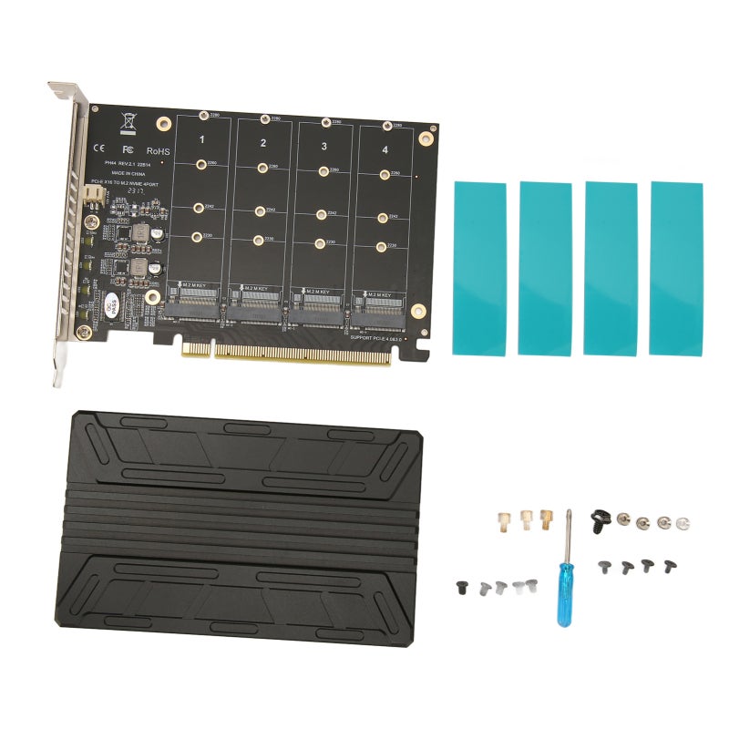 محول Quad M.2 NVME إلى PCIe بتصميم 4 أقراص وواجهة PCIe X16 - شريحة عالية الطاقة لبطاقة PCIe 4.0 إلى NVMe لأجهزة الكمبيوتر المكتبية - Image 1
