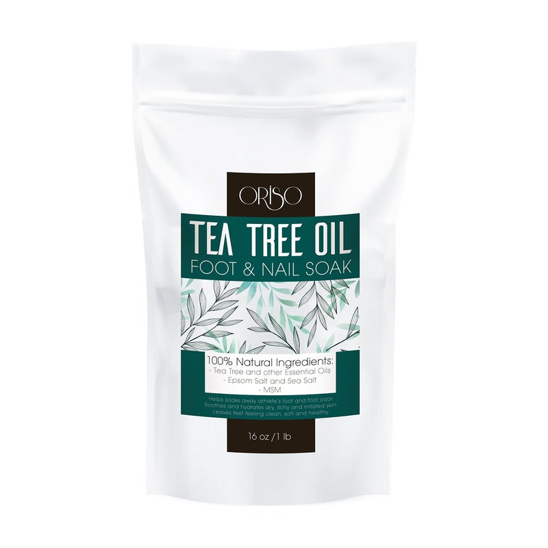 ORISO Tea Tree Oil Foot Soak - Pedicure Supplies with Epsom Salts and Lavender - Athletes Foot Treatment for Cracked and Dry Feet - Stubborn Foot Odor - Softens Calluses - Better Toe Nail Health - 16 Oz - Image 1