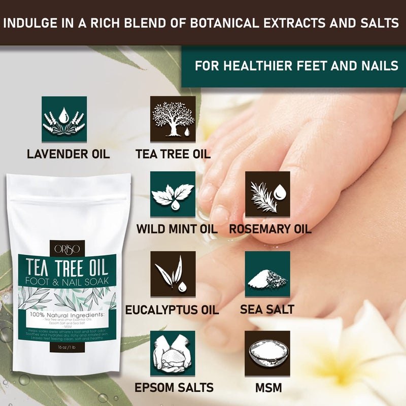 ORISO Tea Tree Oil Foot Soak - Pedicure Supplies with Epsom Salts and Lavender - Athletes Foot Treatment for Cracked and Dry Feet - Stubborn Foot Odor - Softens Calluses - Better Toe Nail Health - 16 Oz - Image 3