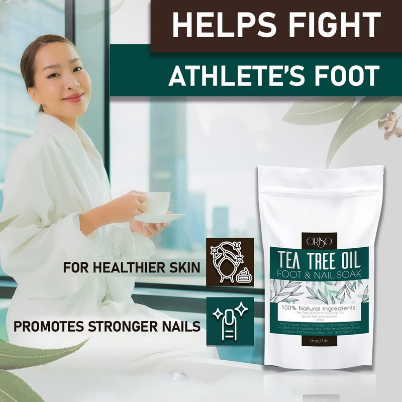 ORISO Tea Tree Oil Foot Soak - Pedicure Supplies with Epsom Salts and Lavender - Athletes Foot Treatment for Cracked and Dry Feet - Stubborn Foot Odor - Softens Calluses - Better Toe Nail Health - 16 Oz - Image 4