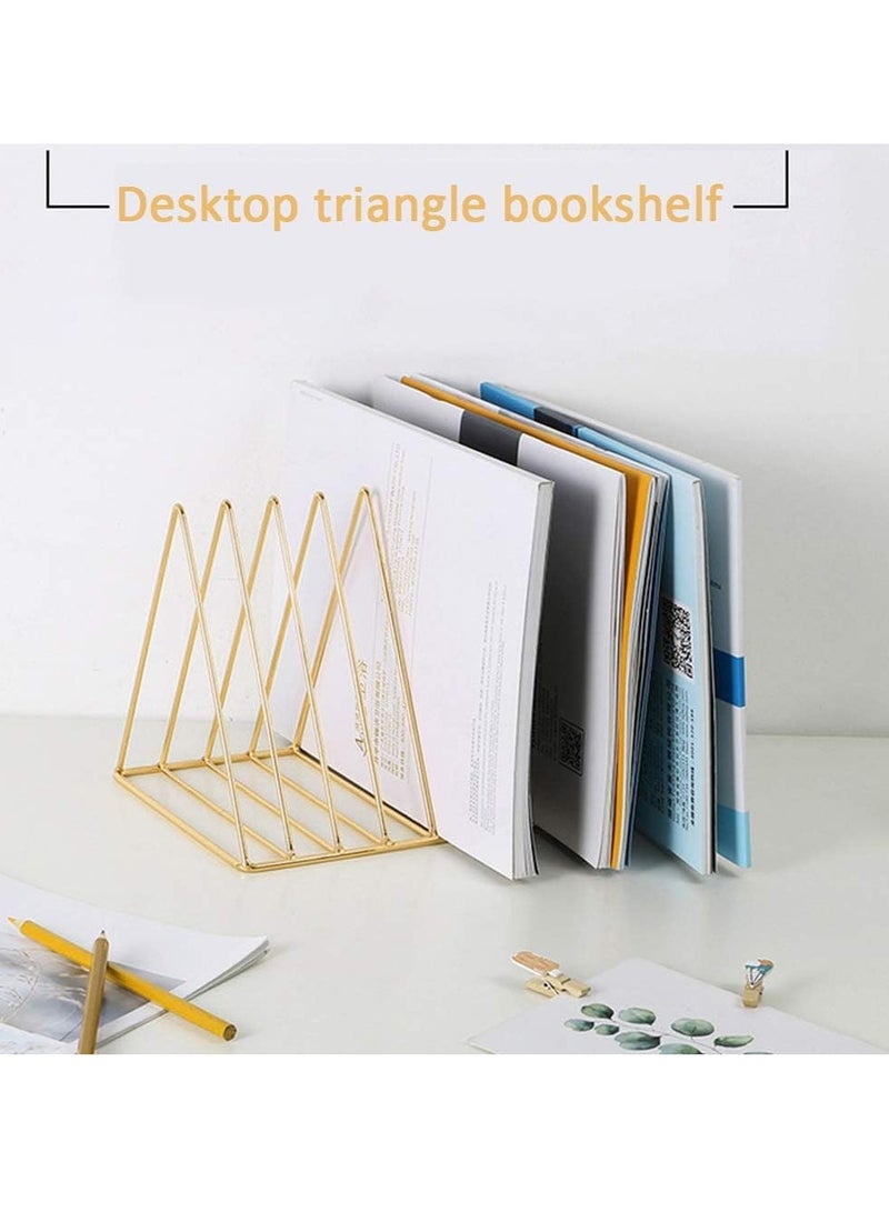 Triangle Book Rack, Desktop Iron Storage Rack Bookshelf Magazine Rack Book Record Holder Multifunction Triangle File Organizer - Image 2