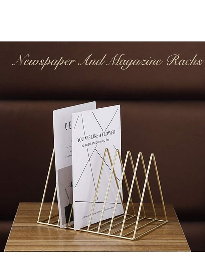 Triangle Book Rack, Desktop Iron Storage Rack Bookshelf Magazine Rack Book Record Holder Multifunction Triangle File Organizer - Image 3