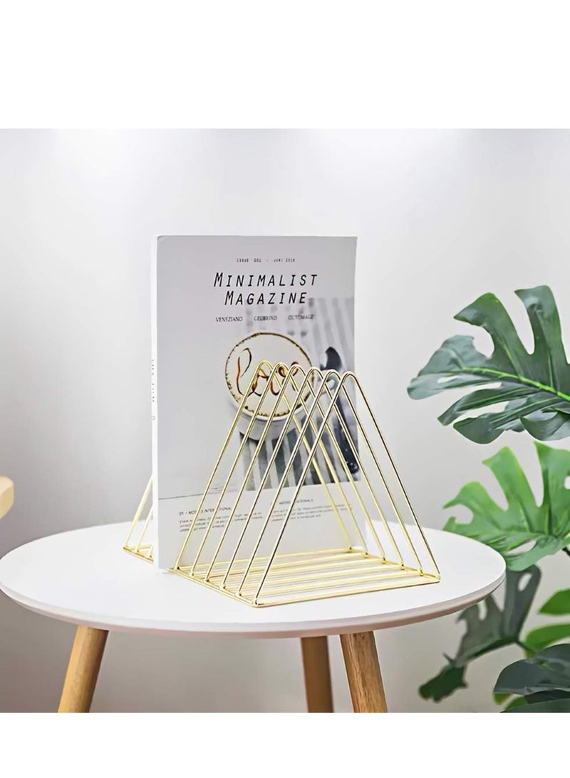 Triangle Book Rack, Desktop Iron Storage Rack Bookshelf Magazine Rack Book Record Holder Multifunction Triangle File Organizer - Image 4