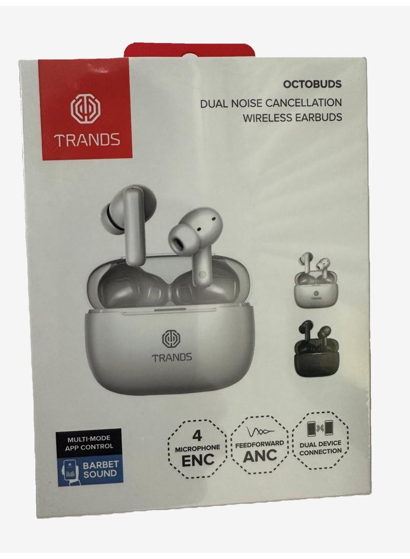 Trands Dual Noise Cancellation Wireless Earbuds model: TWS-T5 - White - Image 2