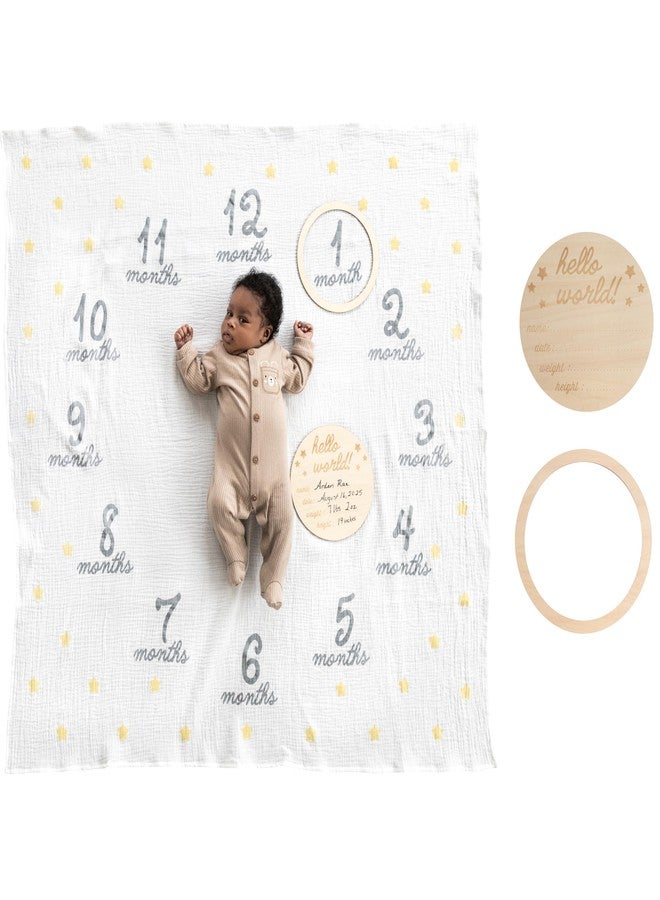 Pearhead Hello World Milestone Blanket and Prop, Baby Monthly Milestone Updates, Growth Blanket with Photo Posing Props, Ideal, Perfect Newborn Gift and Nursery Decor - Image 1