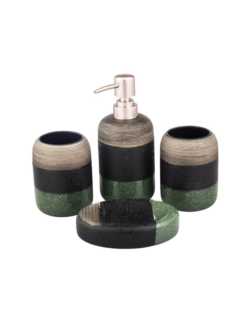 اباريك الصفا طقم حمام سيراميك مكون من 4 قطع مع صابون سائل اسود / اخضر - Image 1