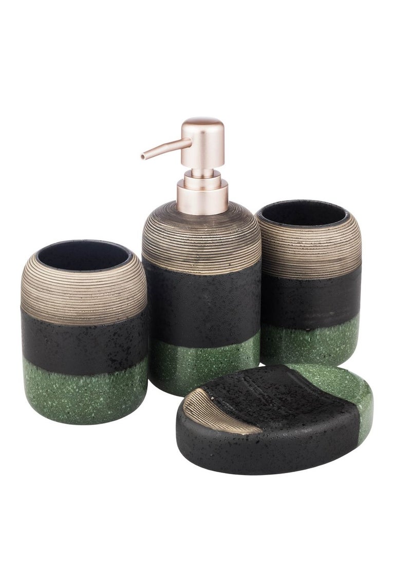 اباريك الصفا طقم حمام سيراميك مكون من 4 قطع مع صابون سائل اسود / اخضر - Image 3