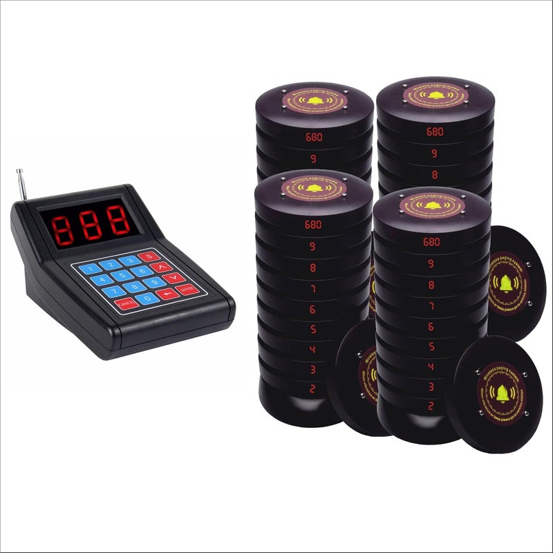 Restaurant Pager System Queue Number Call Coaster Pager Wireless Paging System Calling System Portable Rechargable Restaurant Buzzers with Numeric Keypad Transmitter (40 Pagers+1 Caller) | Wireless Paging, Queue Number Call, Coaster Buzzers, Waiter Service, Calling System - Image 1