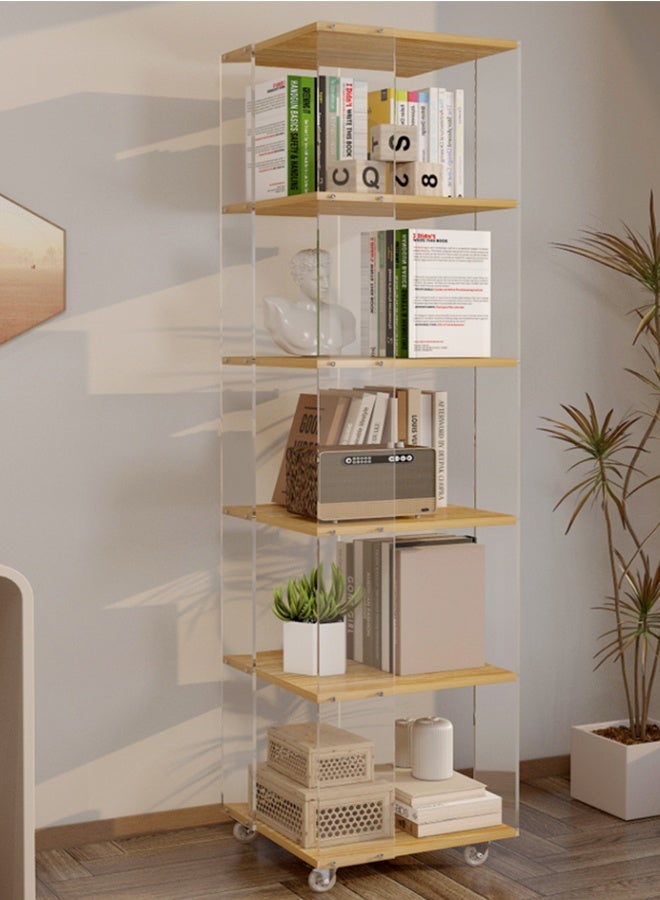 JCB CHIC رف كتب أكريليك دوار 360 درجة، خزانة كتب خشبية متعددة الطبقات قابلة للنقل، خزانة عرض زاوية حديثة، خزانة تخزين للمنزل، غرفة النوم، غرفة المعيشة، المكتب، الفصل الدراسي (40×40×165 سم) - Image 1