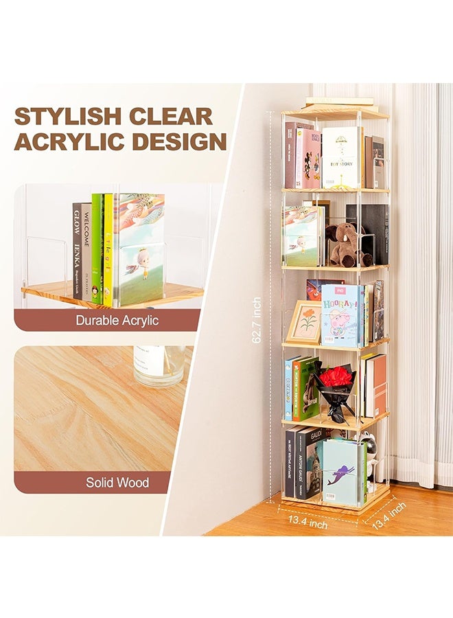 JCB CHIC رف كتب أكريليك دوار 360 درجة، خزانة كتب خشبية متعددة الطبقات قابلة للنقل، خزانة عرض زاوية حديثة، خزانة تخزين للمنزل، غرفة النوم، غرفة المعيشة، المكتب، الفصل الدراسي (40×40×165 سم) - Image 2