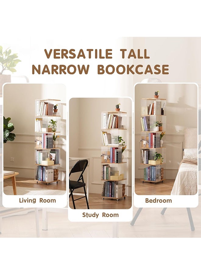 JCB CHIC رف كتب أكريليك دوار 360 درجة، خزانة كتب خشبية متعددة الطبقات قابلة للنقل، خزانة عرض زاوية حديثة، خزانة تخزين للمنزل، غرفة النوم، غرفة المعيشة، المكتب، الفصل الدراسي (40×40×165 سم) - Image 5