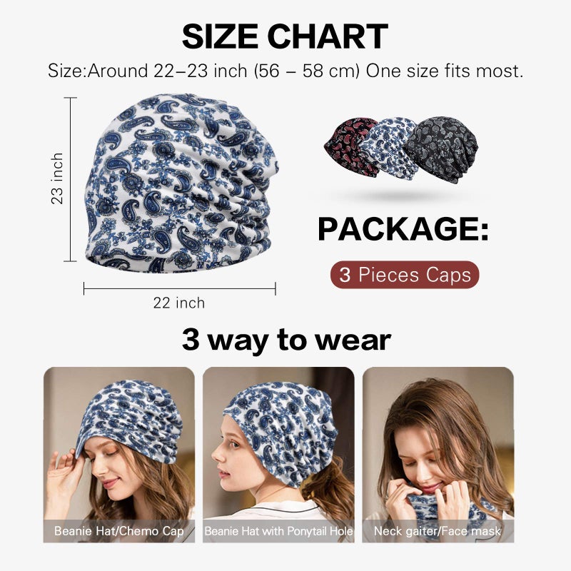 Ababalaya Women's Summer Beanie for Men Hat Boho Hats Adult Dwarf Hats Chemo Cap Cancer Headwear Caps Baggy Skull Sleep Cap Nightcap - Image 2