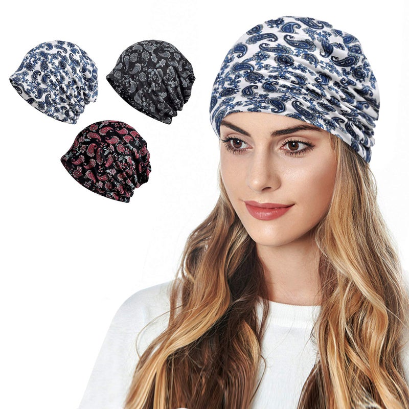Ababalaya Women's Summer Beanie for Men Hat Boho Hats Adult Dwarf Hats Chemo Cap Cancer Headwear Caps Baggy Skull Sleep Cap Nightcap - Image 1