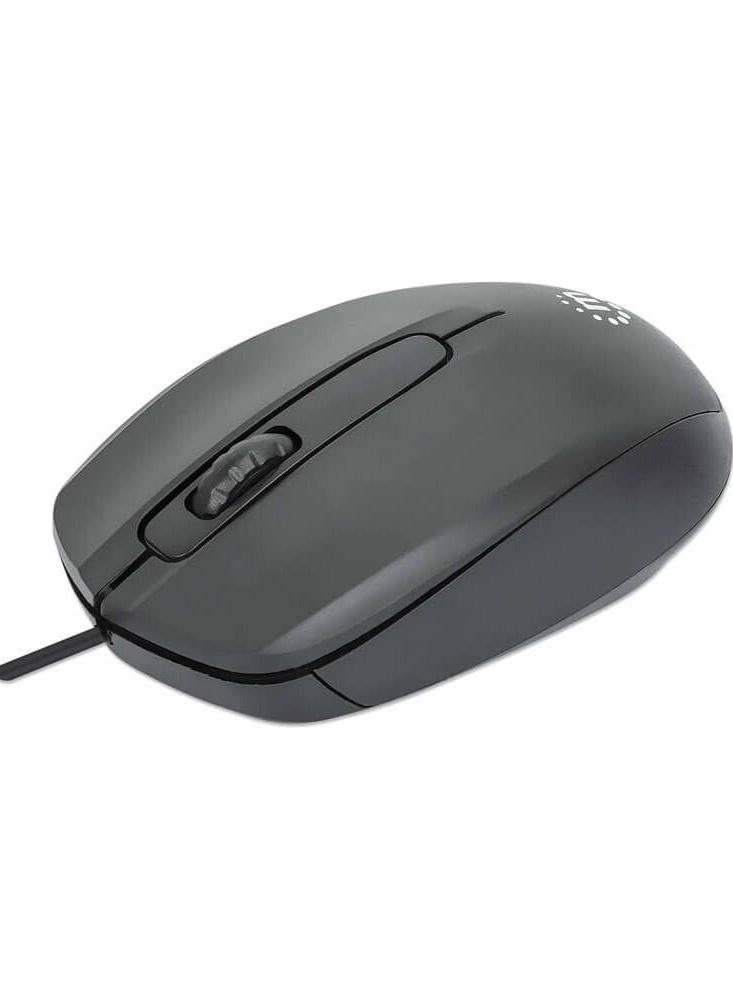 Manhattan Comfort II Wired Optical Mouse 1000 DPI Ambidextrous 1.2 m Cable - Black - Image 1