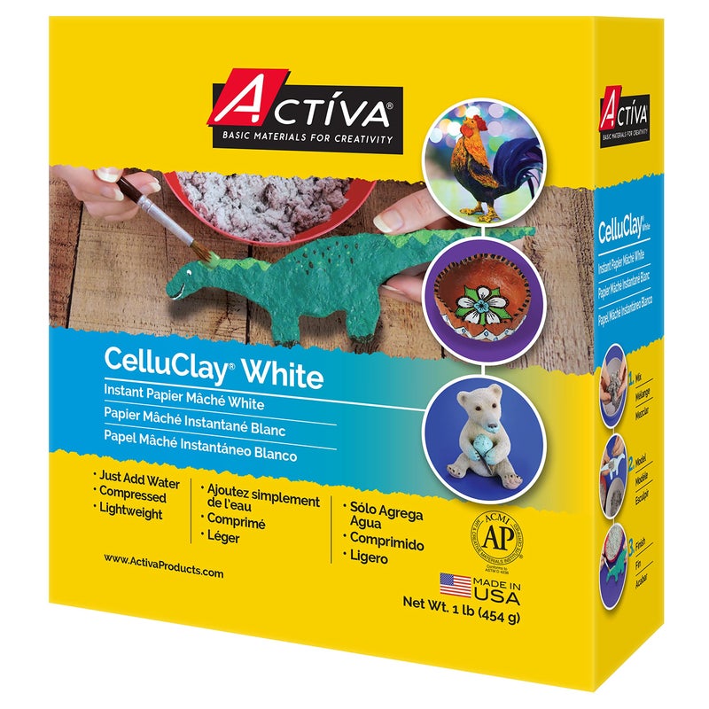 Activa CelluClay Instant Paper MÃ¢chÃ©, White, 1lb (450g) | Super Fine Sculpting & Texturing Material for Arts & Crafts