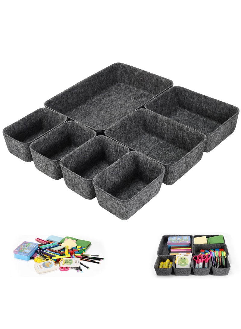 Excefore Felt Drawer Organizer Tray, 7 Pack Shallow Desk Drawer Organizer, Save Desk Space Dividers Box for Office Gadgets and Jewelry Storage (Dark Gray) - Image 1